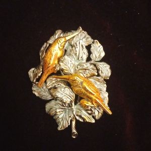 Edger Berebi Birds in Leaves Signed Brooch